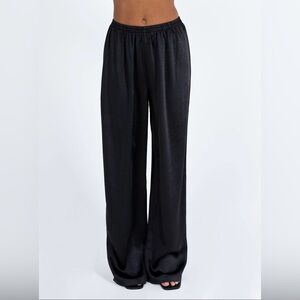 Black Wide-Leg Silk Track Pants